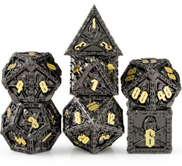 Dice Habit: Metal & Enamel Dice Set - (Reaper) Black & Gold (7pcs)