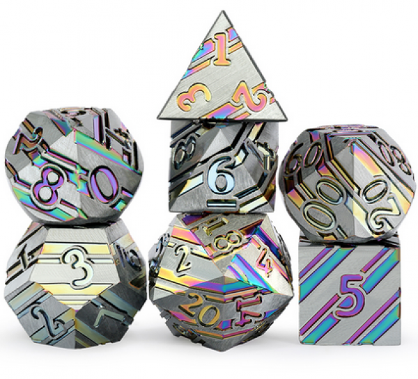 Dice Habit: Zinc Alloy Striped Dice Set - Rainbow (7pcs)