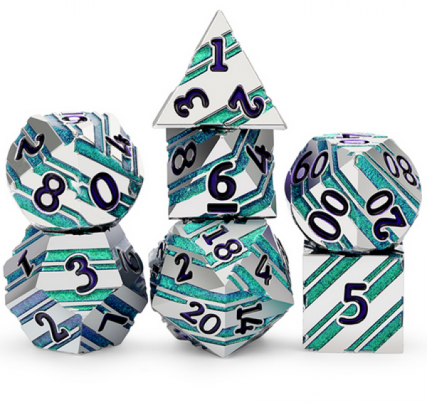 Dice Habit: Zinc Alloy Striped Dice Set - Caribbean (7pcs)