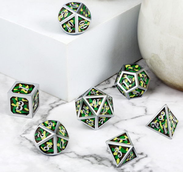 Dice Habit: Metal & Enamel Dice Set - Green Camouflage (7pcs)