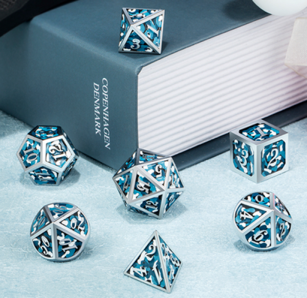 Dice Habit: Metal & Enamel Dice Set - Blue Camouflage (7pcs)