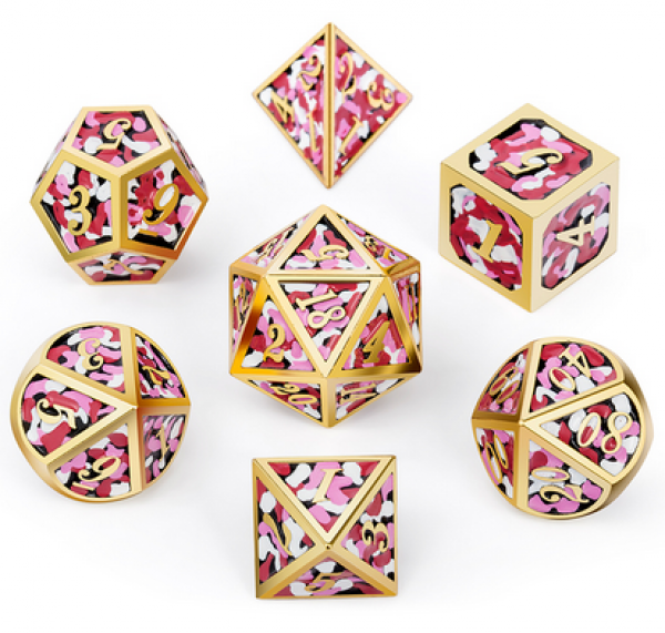 Dice Habit: Metal & Enamel Dice Set - Pink Camouflage (7pcs)