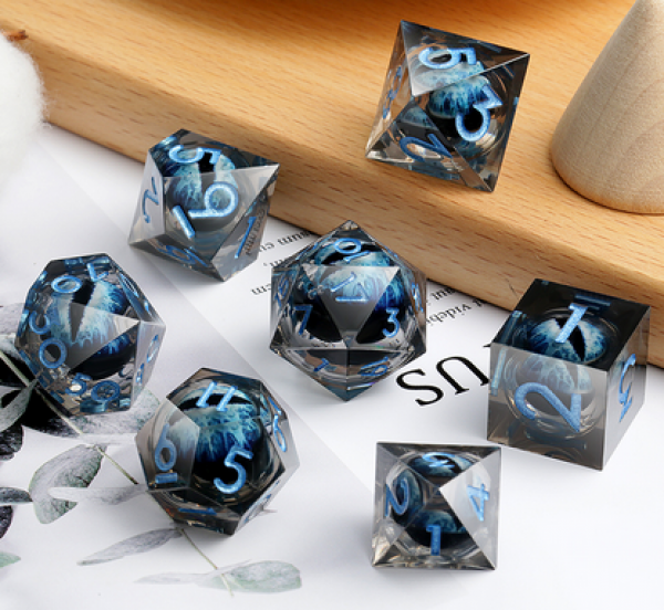 Dice Habit: Sharp Edge Dice Set - (Dragon Eye) Blue (7pcs)