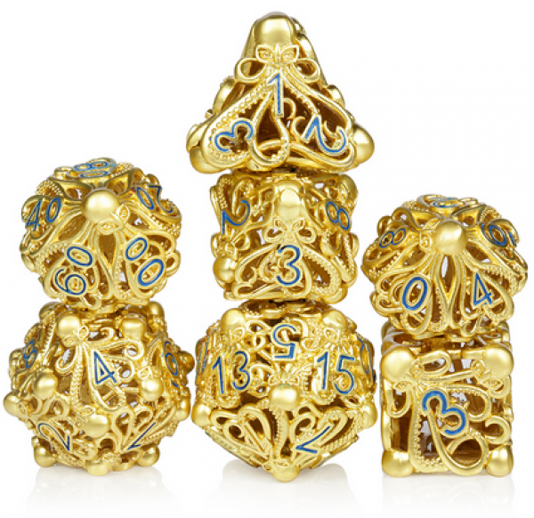 Dice Habit: Hollow Dice Set - (Kraken) Gold & Blue (7pcs)