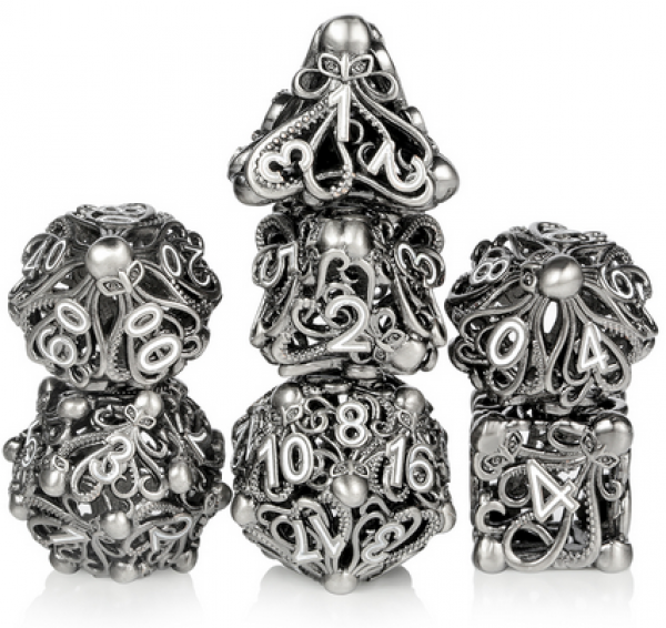 Dice Habit: Hollow Dice Set - (Kraken) Nickel & White (7pcs)