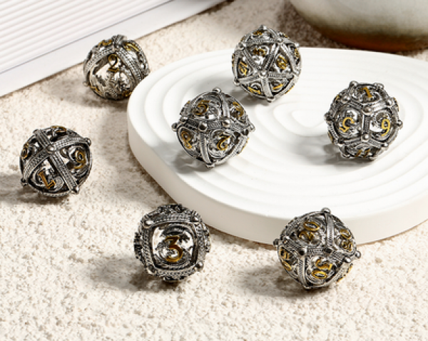 Dice Habit: Hollow Orb Dice Set - (Dragon) Silver & Gold (7pcs)