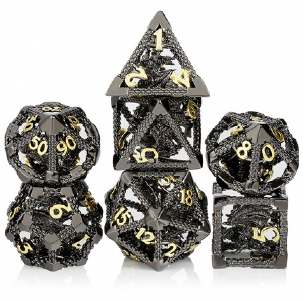 Dice Habit: Hollow Dice Set - (Dragon Cage) Black & Gold (7pcs)