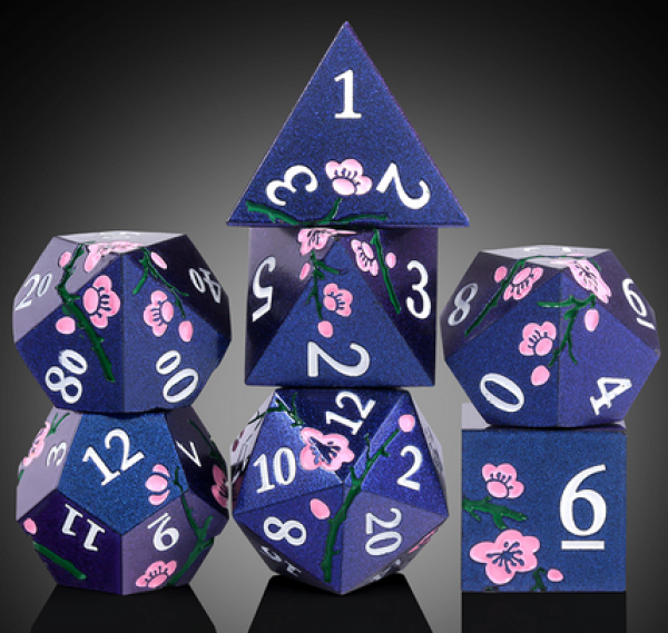 Dice Habit: Metal & Enamel Dice Set - (Sakura) Blue (7pcs)
