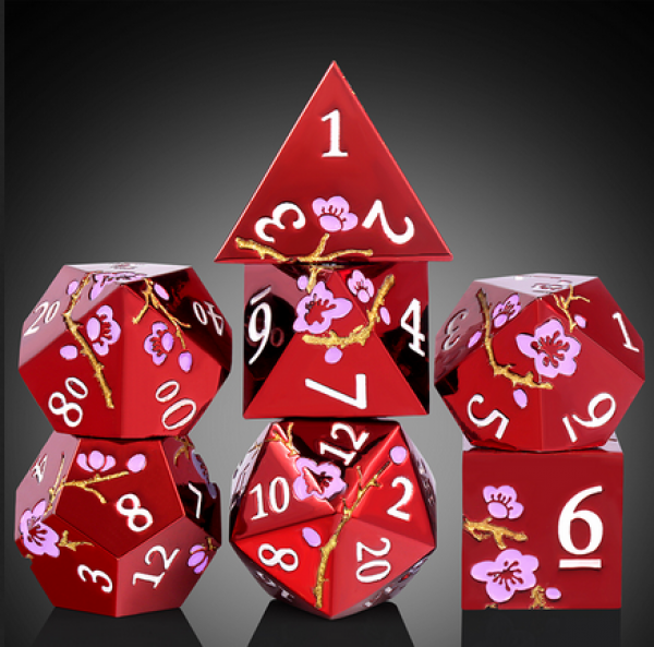 Dice Habit: Metal & Enamel Dice Set - (Sakura) Maroon (7pcs)
