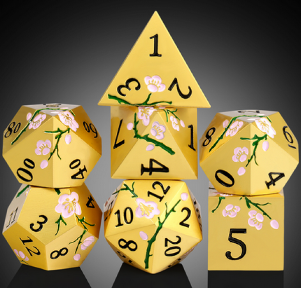 Dice Habit: Metal & Enamel Dice Set - (Sakura) Gold & Pink (7pcs)