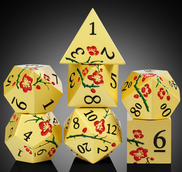 Dice Habit: Metal & Enamel Dice Set - (Sakura) Gold & Red (7pcs)