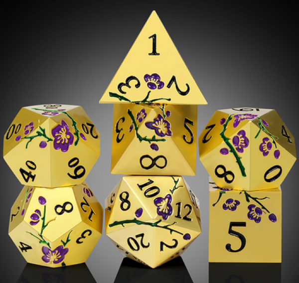 Dice Habit: Metal & Enamel Dice Set - (Sakura) Gold & Purple (7pcs)