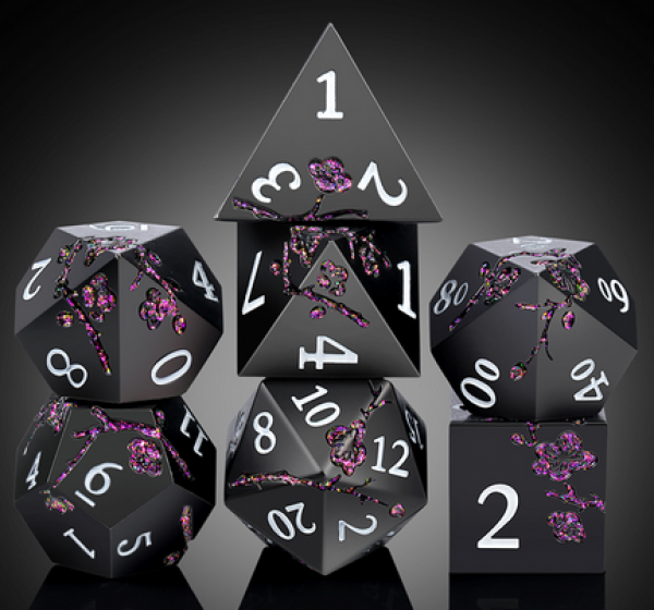 Dice Habit: Metal & Enamel Dice Set - (Sakura) Black & Magenta (7pcs)