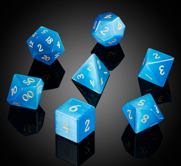 Dice Habit: Gemstone Dice Set - (Synthetic) Blue Cat's Eye (7pcs)