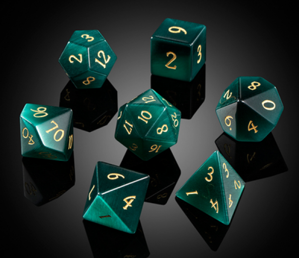 Dice Habit: Gemstone Dice Set - (Synthetic) Green Cat's Eye (7pcs)
