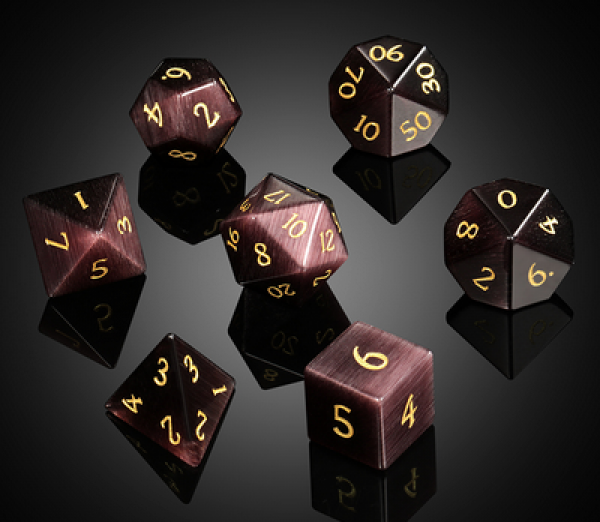 Dice Habit: Gemstone Dice Set - (Synthetic) Maroon Cat's Eye (7pcs)