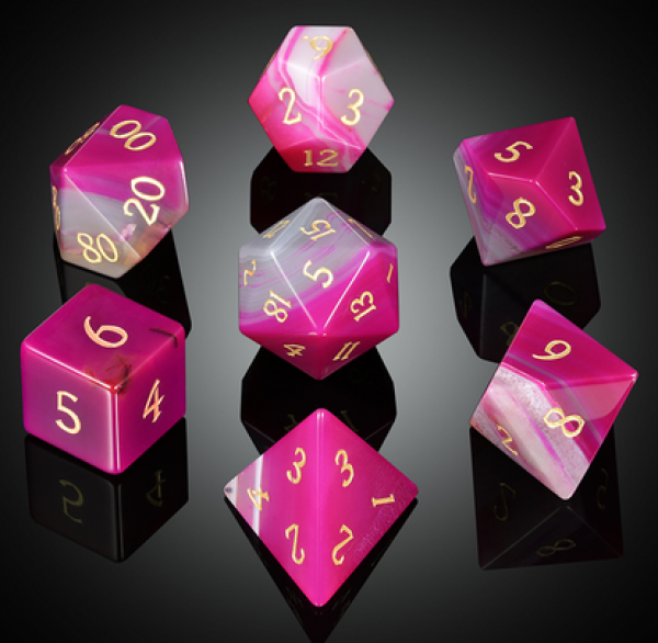 Dice Habit: Gemstone Dice Set - (Natural) Pink Agate (7pcs)