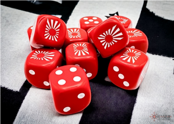 Chessex: Japan War Dice Opaque Red/White 16mm d6 Dice Block (12)