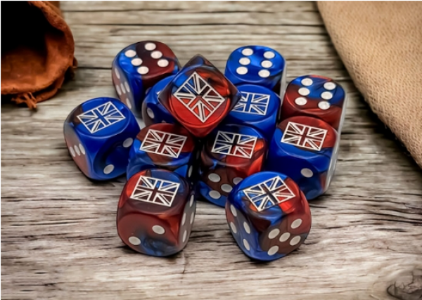 Chessex: Great Britain War Dice Gemini Blue-Red/White 16mm d6 Dice Block (12)