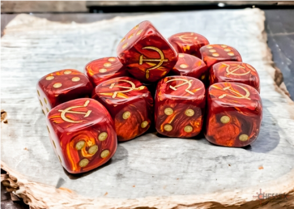 Chessex: Soviet Union War Dice Scarab Scarlet/Gold 16mm d6 Dice Block (12)