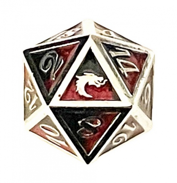 Old School RPG Metal Dice: 23mm Dragon Scale d20 - Black w/ Red