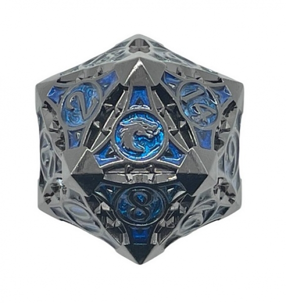 Old School RPG Metal Dice: 23mm Gnome Forged d20 - Black Nickel w/ Blue