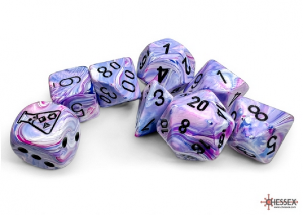Chessex Lab Dice 8: Festive Hydrangea/Black Polyhedral 7-Dice Set (with bonus die)