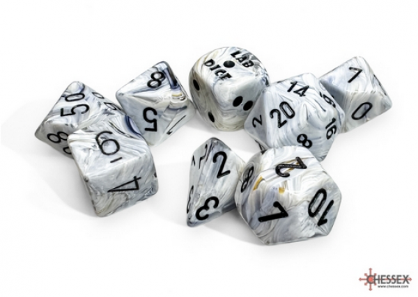 Chessex Lab Dice 8: Marble Calcite/Blue Polyhedral 7-Dice Set (with bonus die)