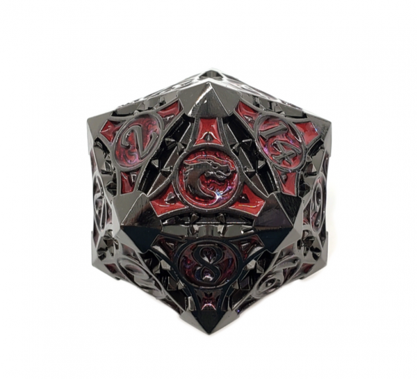 Old School RPG Metal Dice: Gnome Forged - 23mm D20 Black Nickel w/ Red