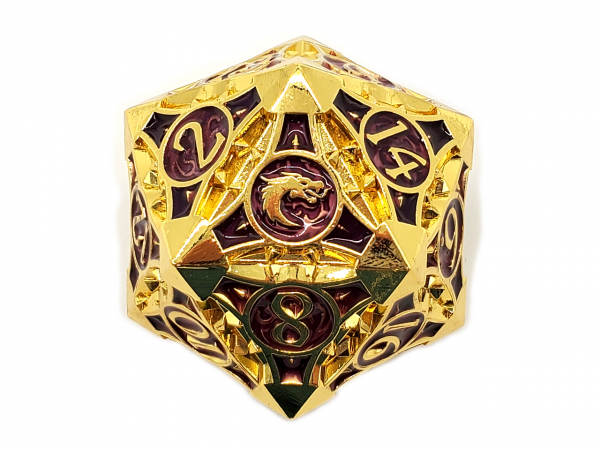 Old School RPG Metal Dice: Gnome Forged - 23mm D20 Gold w/ Purple