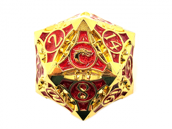 Old School RPG Metal Dice: Gnome Forged - 23mm D20 Gold w/ Red