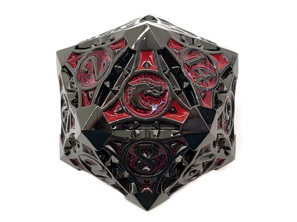 Old School RPG Metal Dice: Gnome Forged 40mm D20 - Black Nickle w/ Red