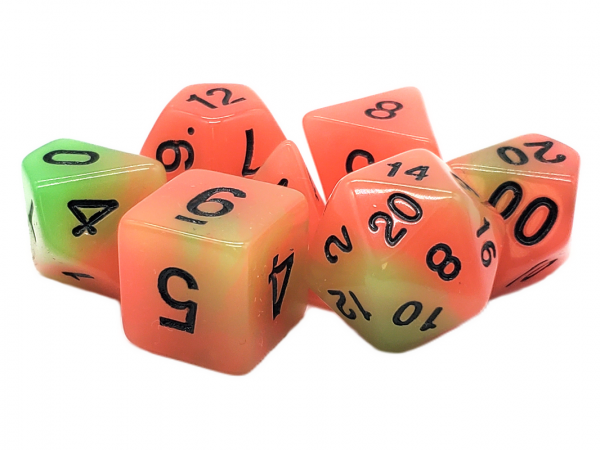 Old School RPG Dice Set: Glow Dice - Green & Orange
