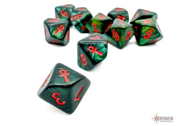 Chessex Special Dice Set: Scarab Jade/Red Ankh Set of d10s (10)