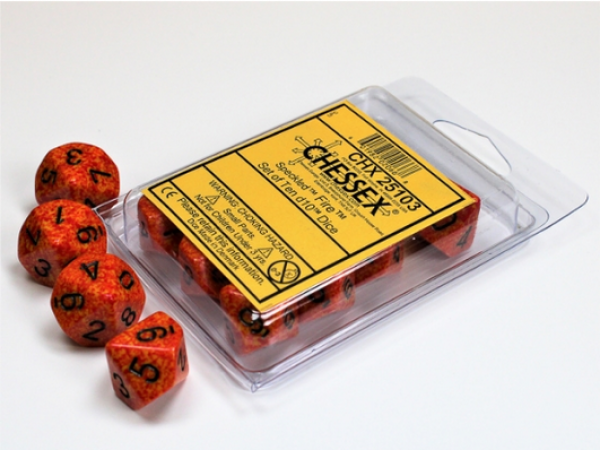 Chessex Dice Sets: Fire Speckled d10 Set clamshell (10)