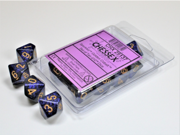 Chessex Dice Sets: Golden Cobalt Speckled d10 Set (10)