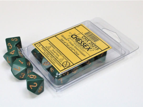 Chessex Dice Sets: Dusty Green/Copper Opaque d10 Set (10)