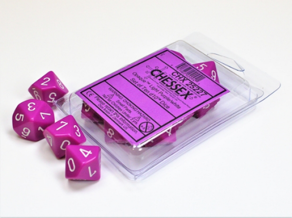 Chessex Dice Sets: Light Purple/White Opaque d10 Set (10)