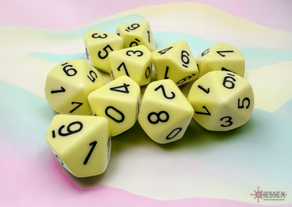 Chessex Dice Sets: Opaque Pastel Yellow/Black d10 Set (10)