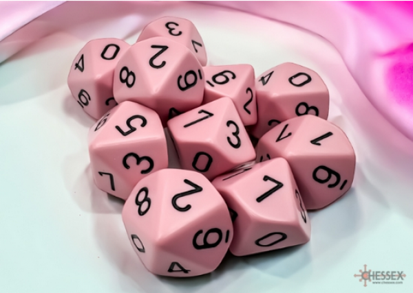 Chessex Dice Sets: Opaque Pastel Pink/Black d10 Set (10)