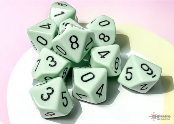 Chessex Dice Sets: Opaque Pastel Green/Black d10 Set (10)