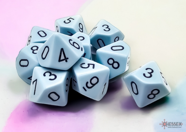 Chessex Dice Sets: Opaque Pastel Blue/Black d10 Set (10)