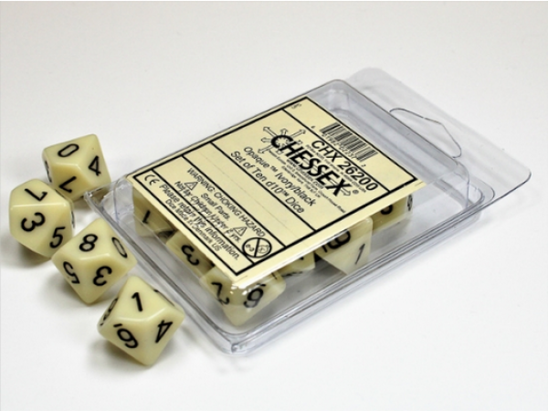 Chessex Dice Sets: Ivory/Black Opaque d10 Set (10)