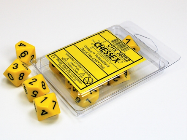 Chessex Dice Sets: Yellow/Black Opaque d10 Set (10)