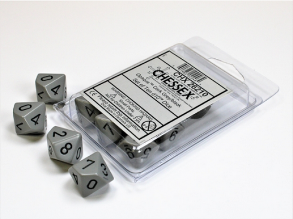 Chessex Dice Sets: Dark Grey/Black Opaque d10 Set (10)