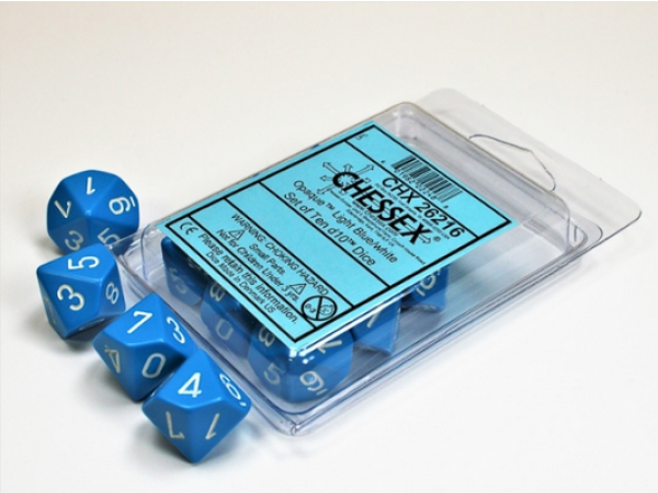 Chessex Dice Sets: Light Blue/White Opaque d10 Set (10)