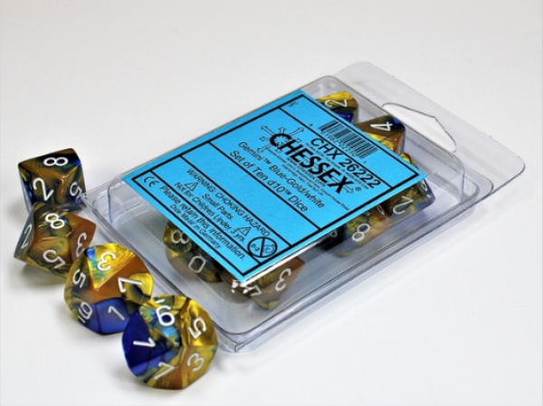 Chessex Dice Sets: Gemini Blue-Gold/White d10 Set (10)
