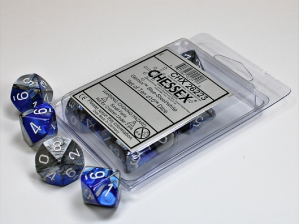 Chessex Dice Sets: Gemini Blue-Steel/White d10 Set (10)