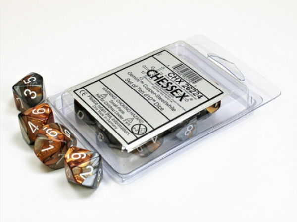 Chessex Dice Sets: Gemini Copper-Steel/White d10 Set (10)