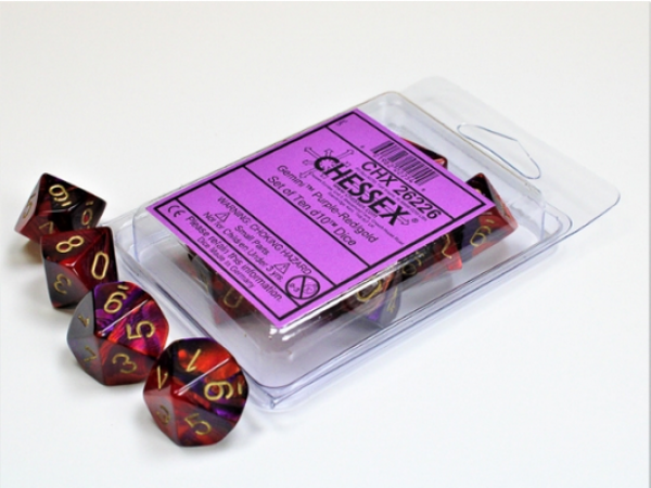 Chessex Dice Sets: Gemini Purple-Red/Gold d10 Set (10)